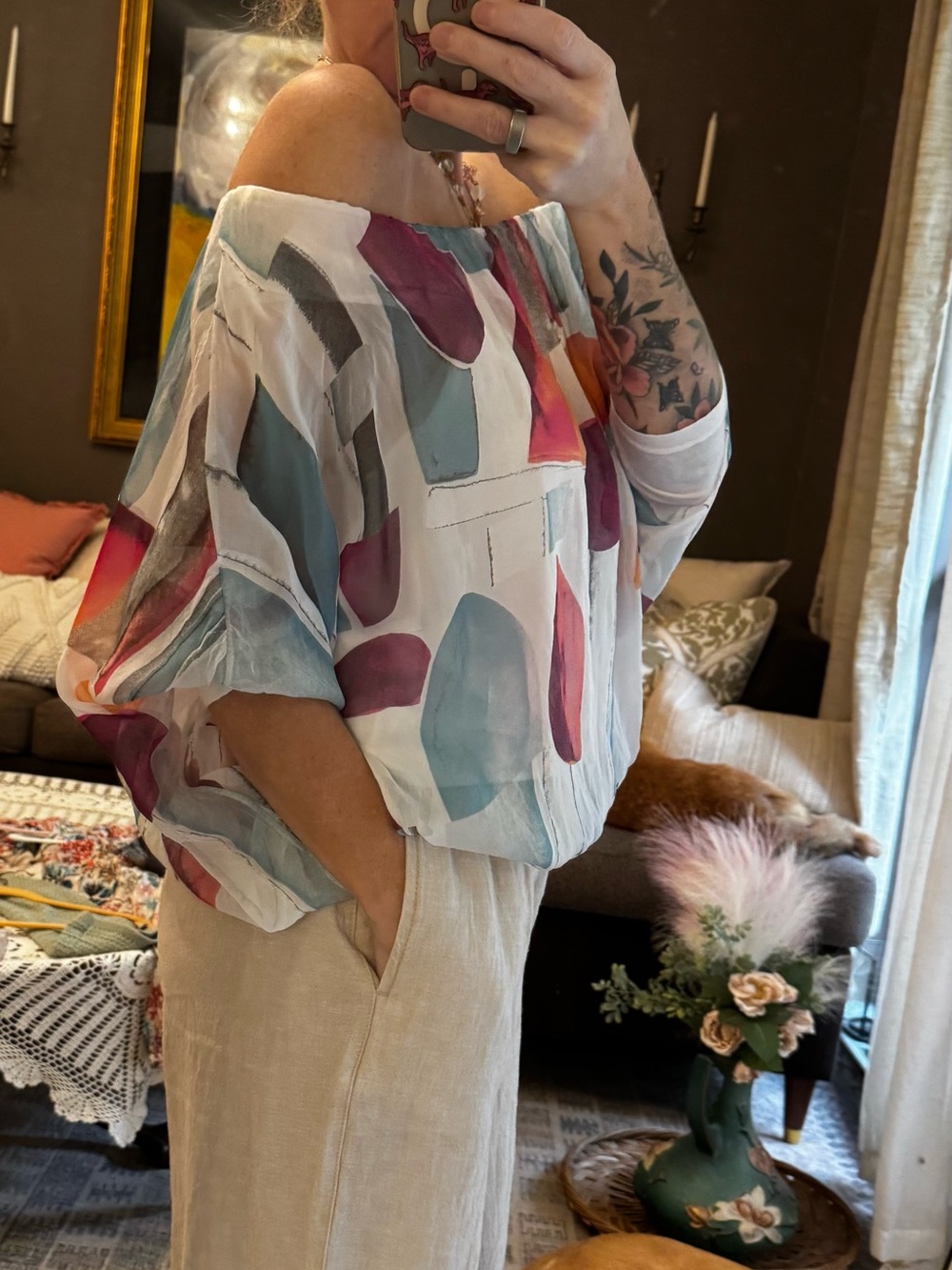 Made in Italy Women's Off-Shoulder Abstract Print Blouse - Multicolor